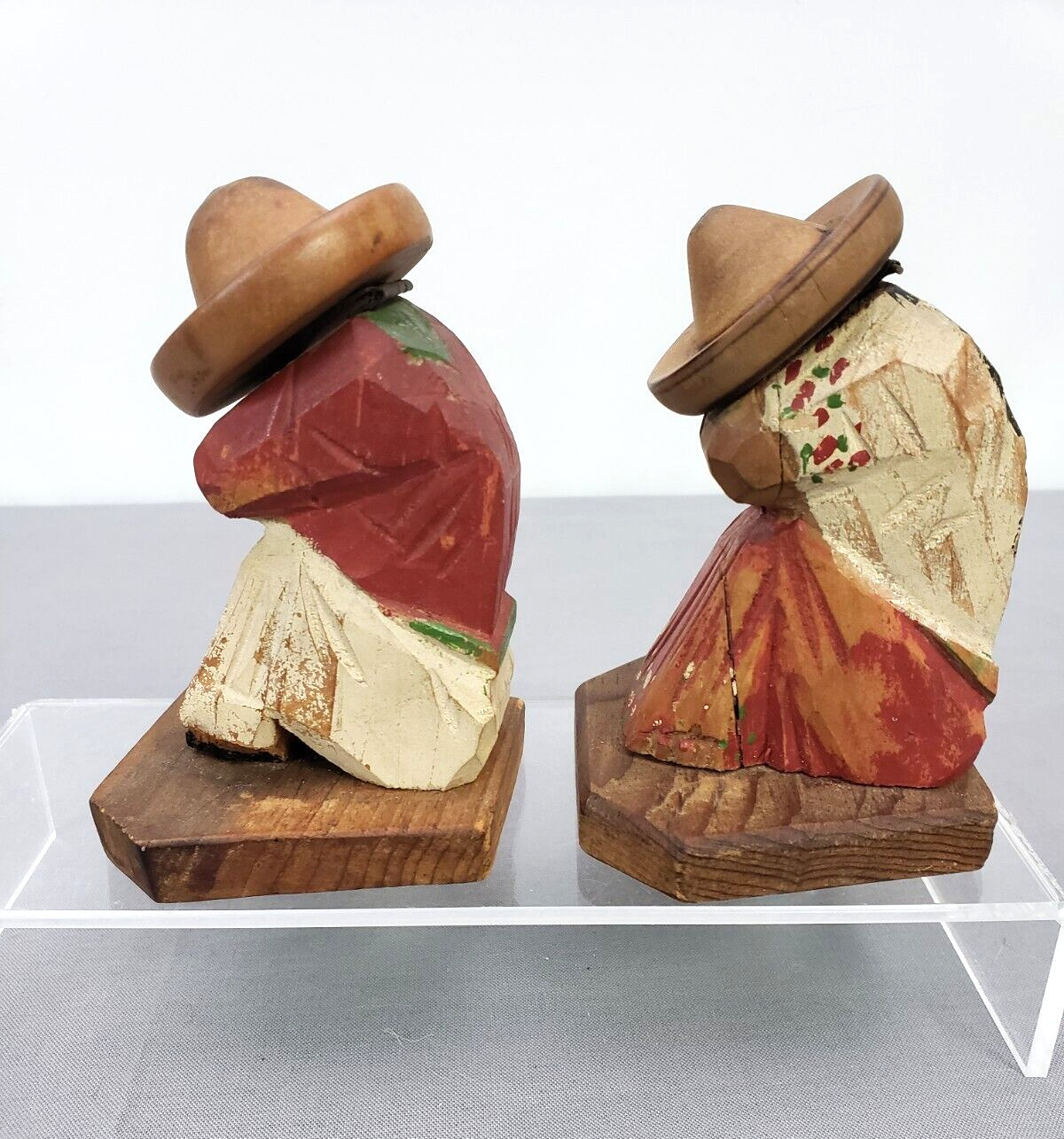 Vintage Folk Art Carved Wooden Toothpick Match 2 Holder Sleepy Sombrero Mexican