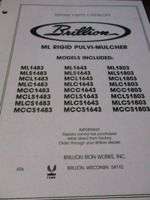 Brillion Models 1483-1643-1803, ML Rigid Pulvi-Mulcher Parts Catalog
