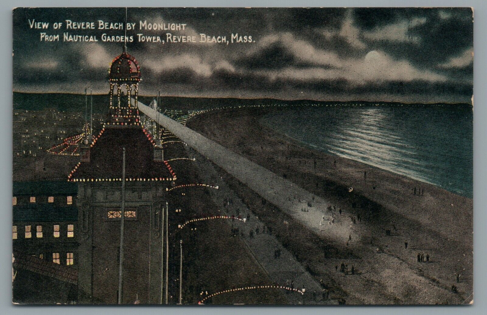 View Revere Beach by Moonlight Nautical Gardens Tower Revere Beach Mass Postcard