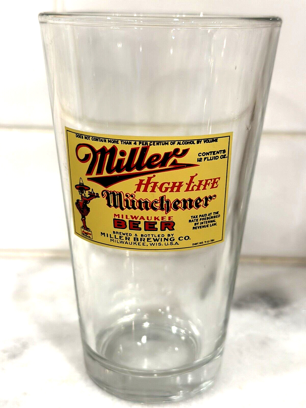 Miller High Life Munchener Milwaukee Vintage Beer Pint Glass Tumbler Pre-Owned