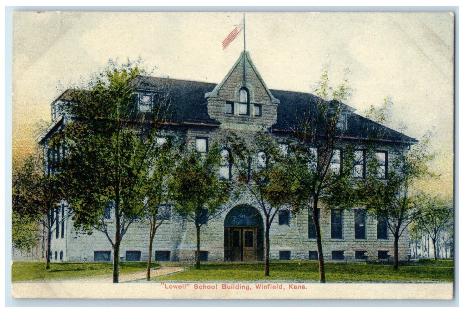 c1910 Lowell School Building Exterior Winfield Kansas Vintage Antique Postcard