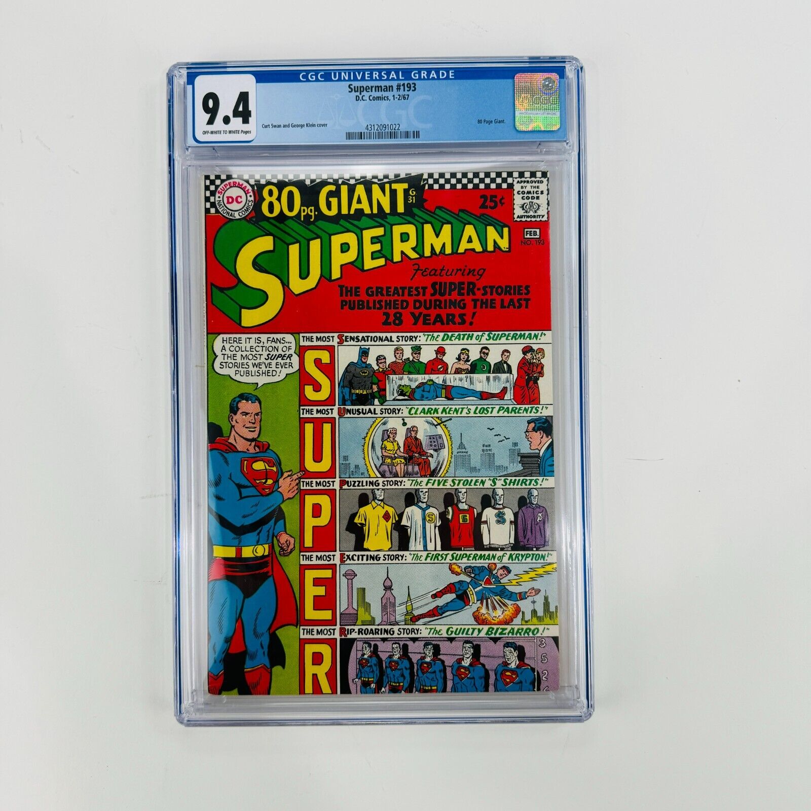 Superman #193 - DCU DC Comics 1967 80 Pg GIANT Off-White to White Pages CGC 9.4