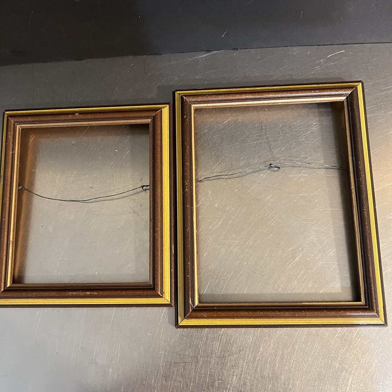 VTG Wooden Picture Frames Set 2 Matching Different Sizes No Glass Gold Brown