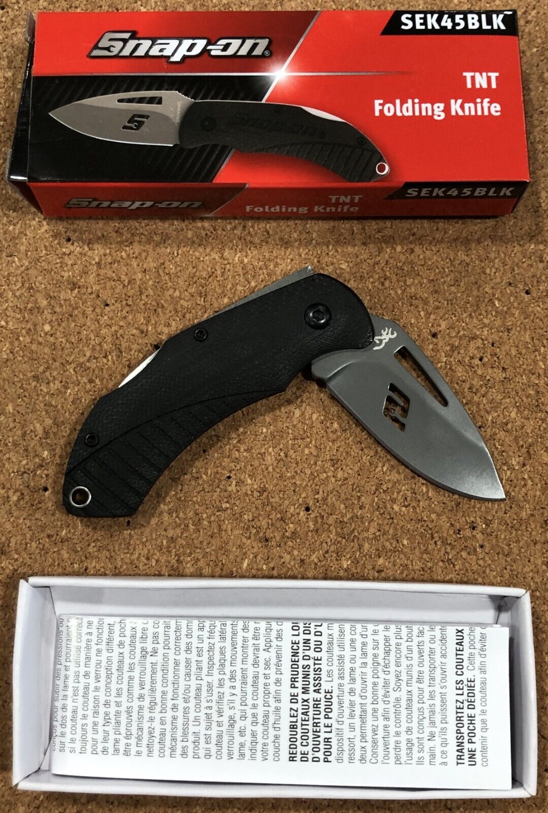 NEW - SNAP-ON Compact Folding Lockback Knife (Black) Browning / Model: SEK45BLK