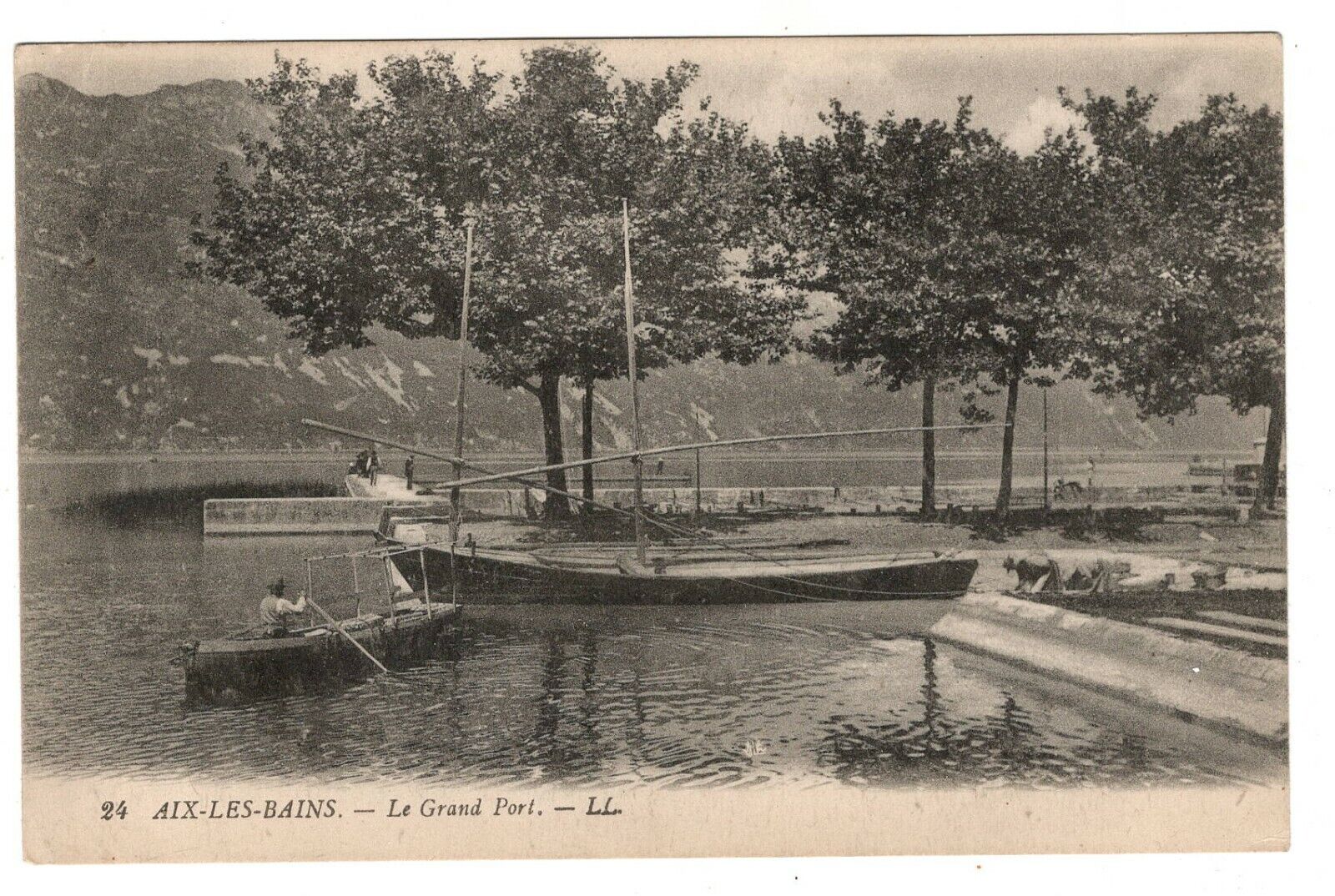 Postcard France Aix-les-Bains Le Grand Port Boat Dock  Bourget Lake Antique