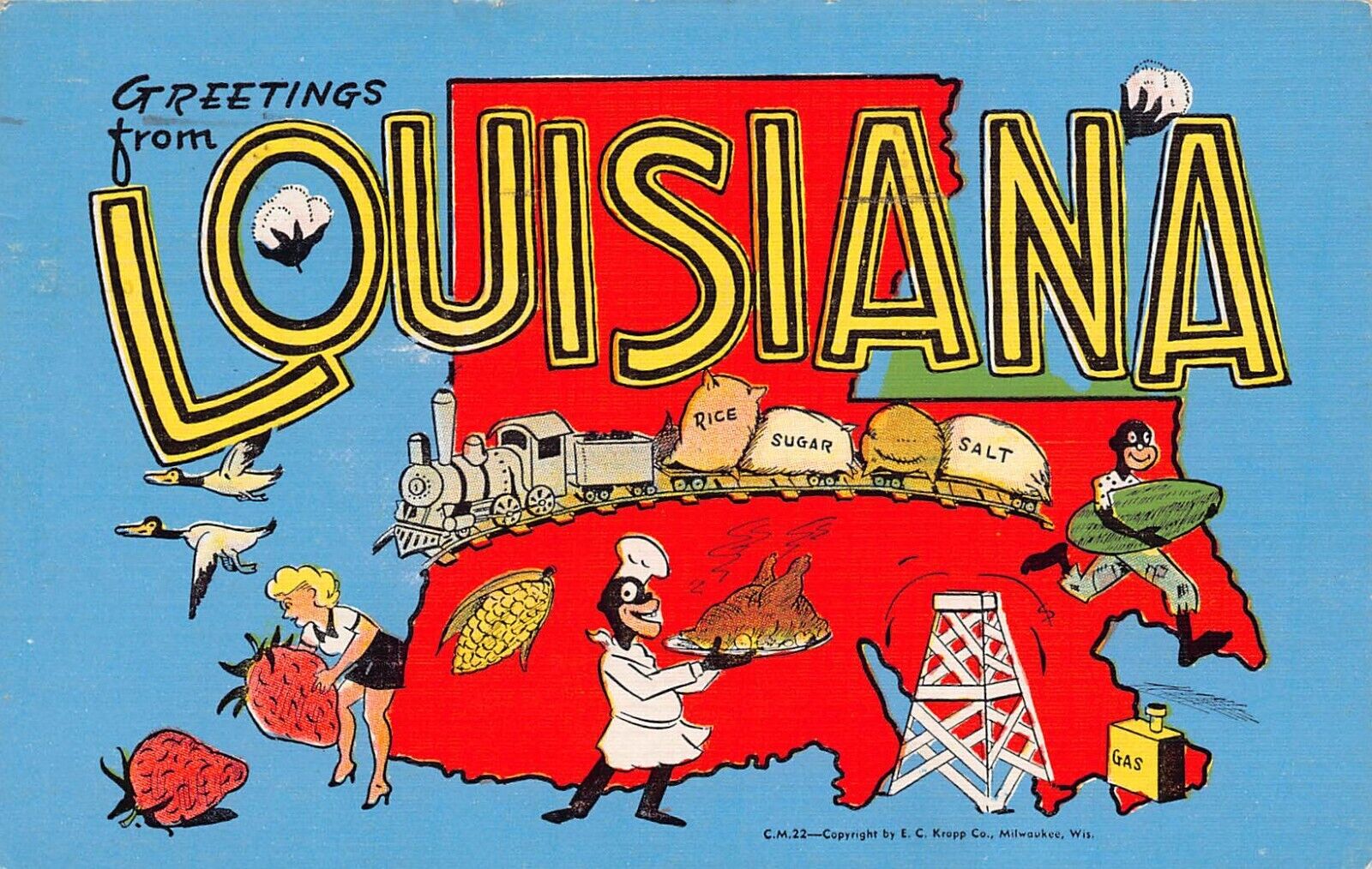 1948 Louisiana Greetings From State Large Letter 16488N-C.M.22 Postcard
