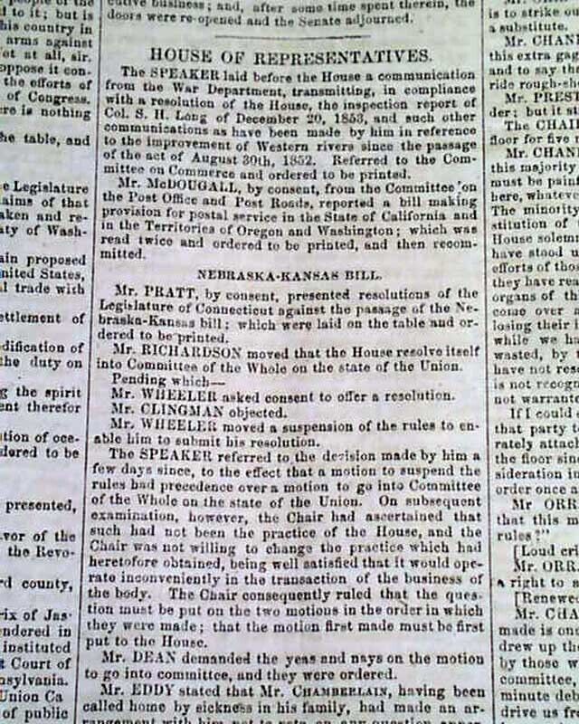 Bleeding KANSAS-NEBRASKA ACT Western Expansion Slavery Question 1854 Newspaper