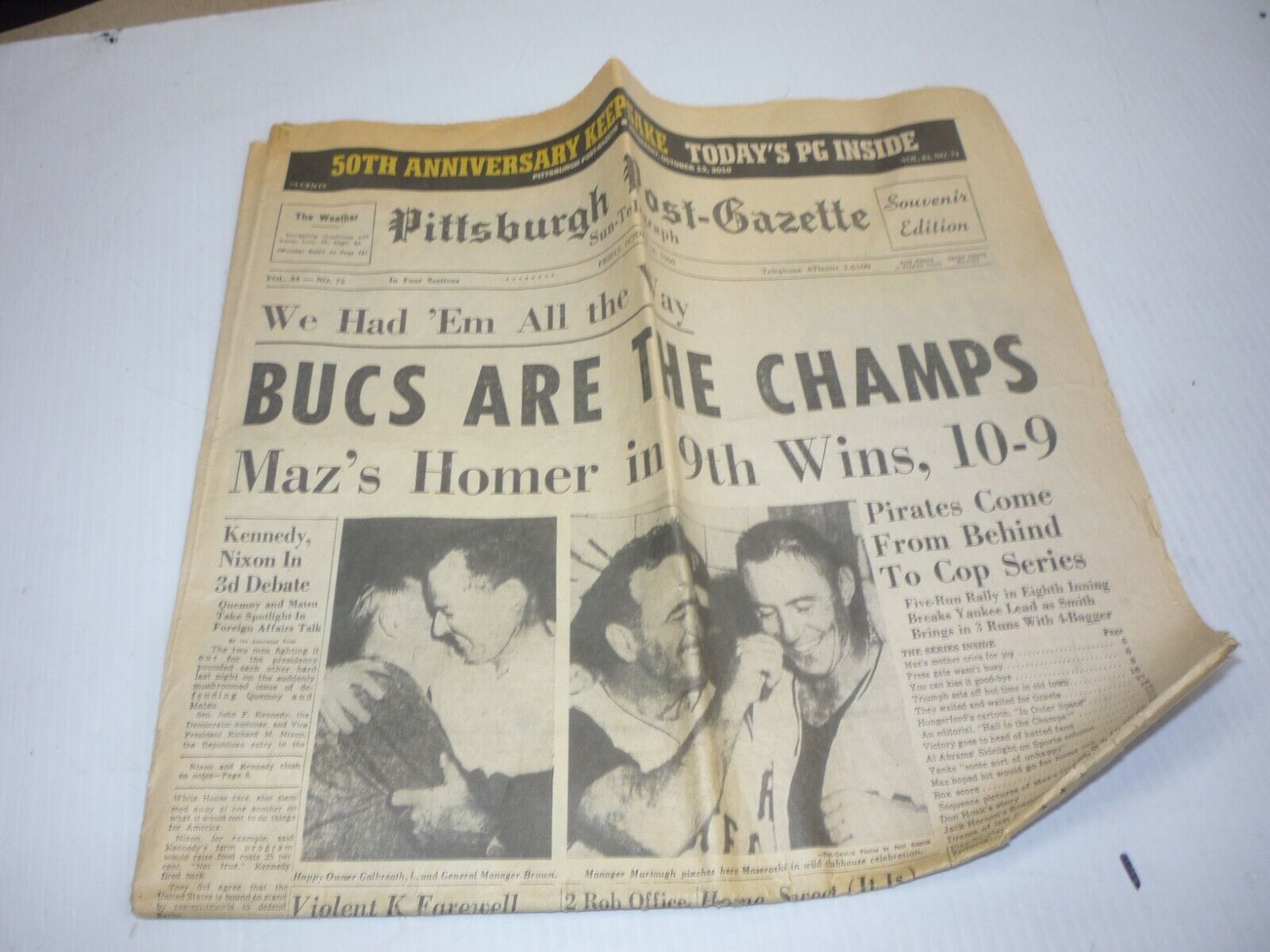Pittsburgh Post-Gazette Newspaper  Oct. 14 , 1960 Pirates Mazeroski - REPRINT 