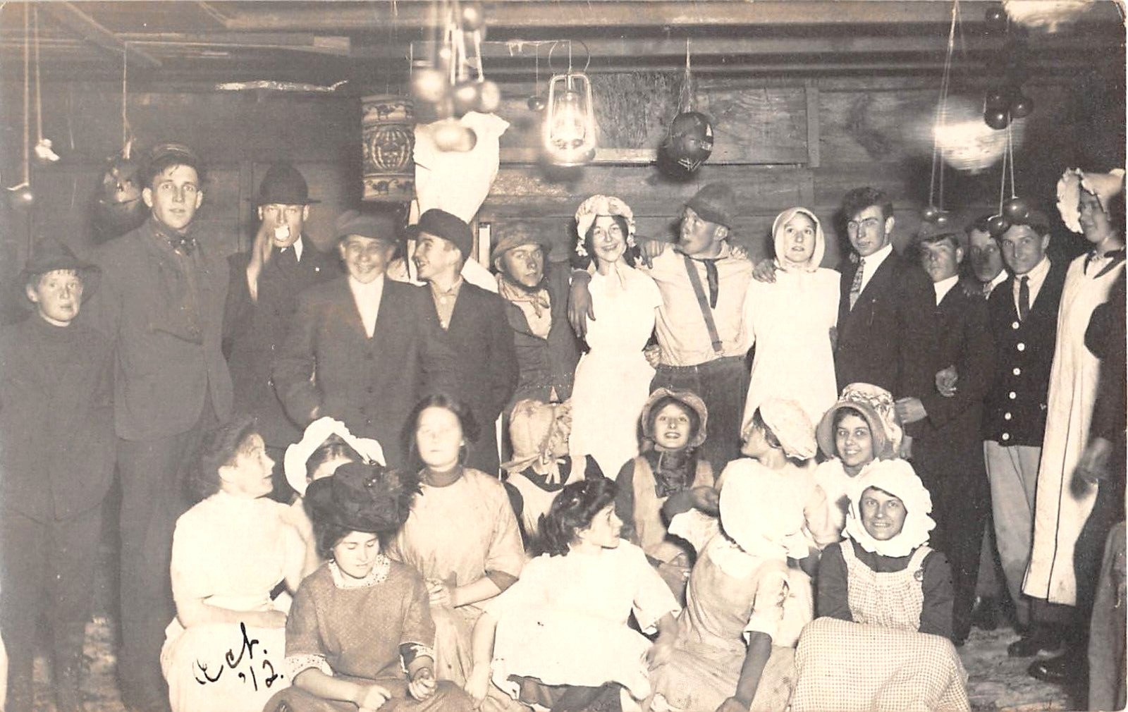 1912 RPPC Group of Boys Girls In Costumes at Halloween Party