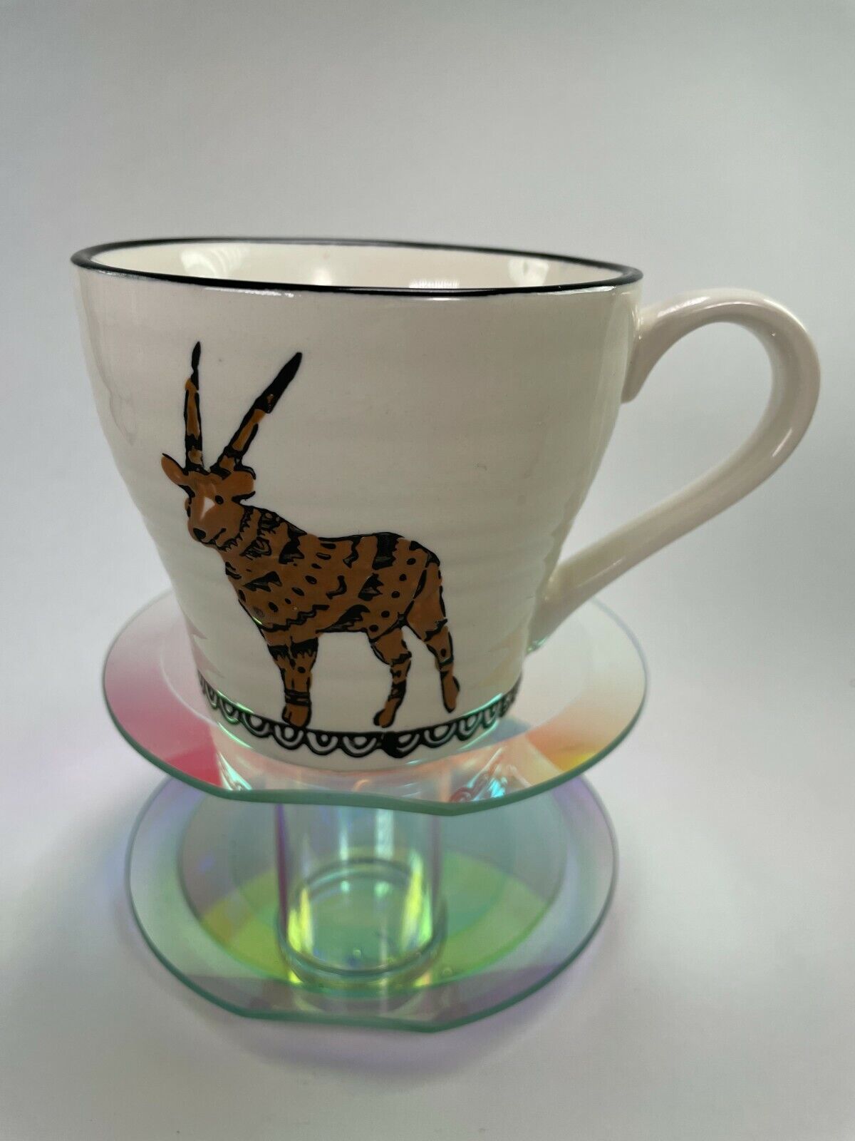 World Market Gazelle Coffee Mug Ribbed Embossed Ceramic Animal Lover Cup C22