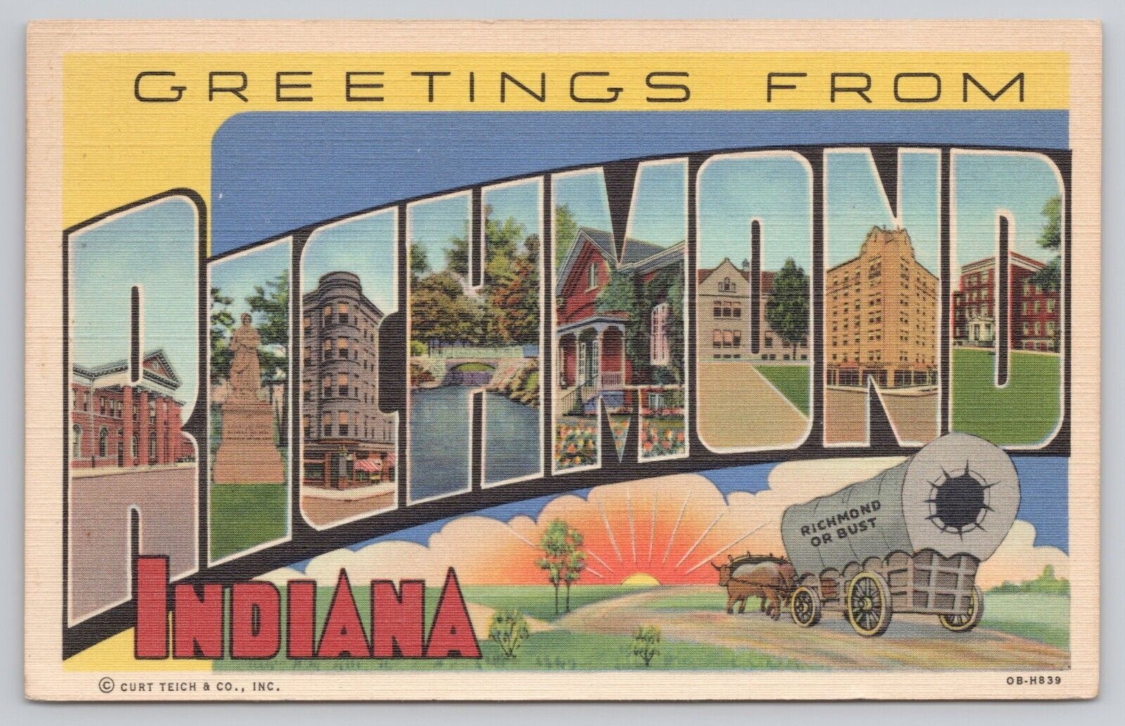 Postcard Large Letter Greetings from Richmond Indiana 1948 Posted