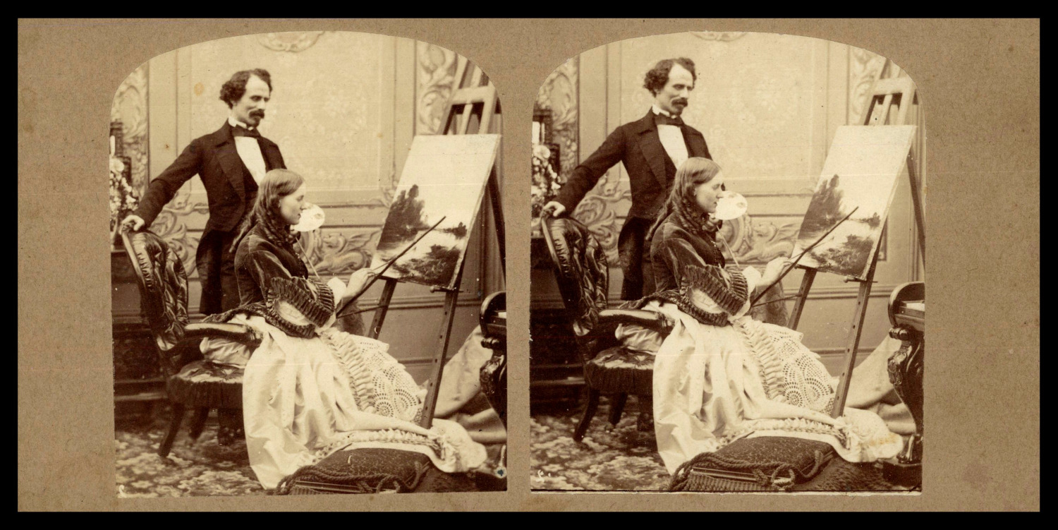 One Woman Painter, ca.1860, Stereo Vintage Print Stereo, Print d'e