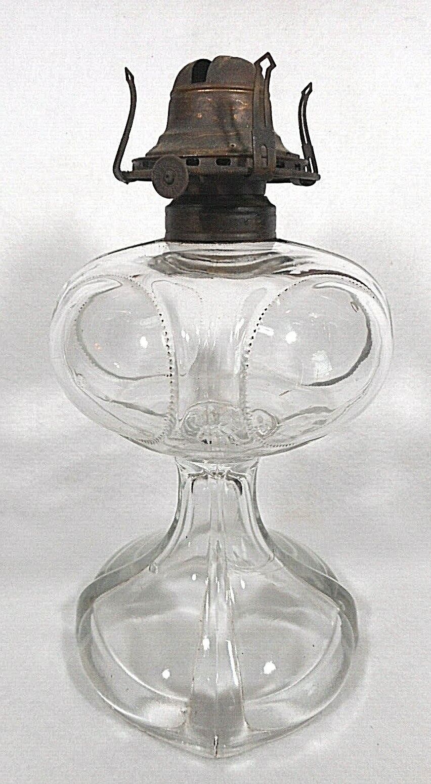 Antique 1890's EAPG in the Convex Window Pattern Kerosene Lamp-Original Burner