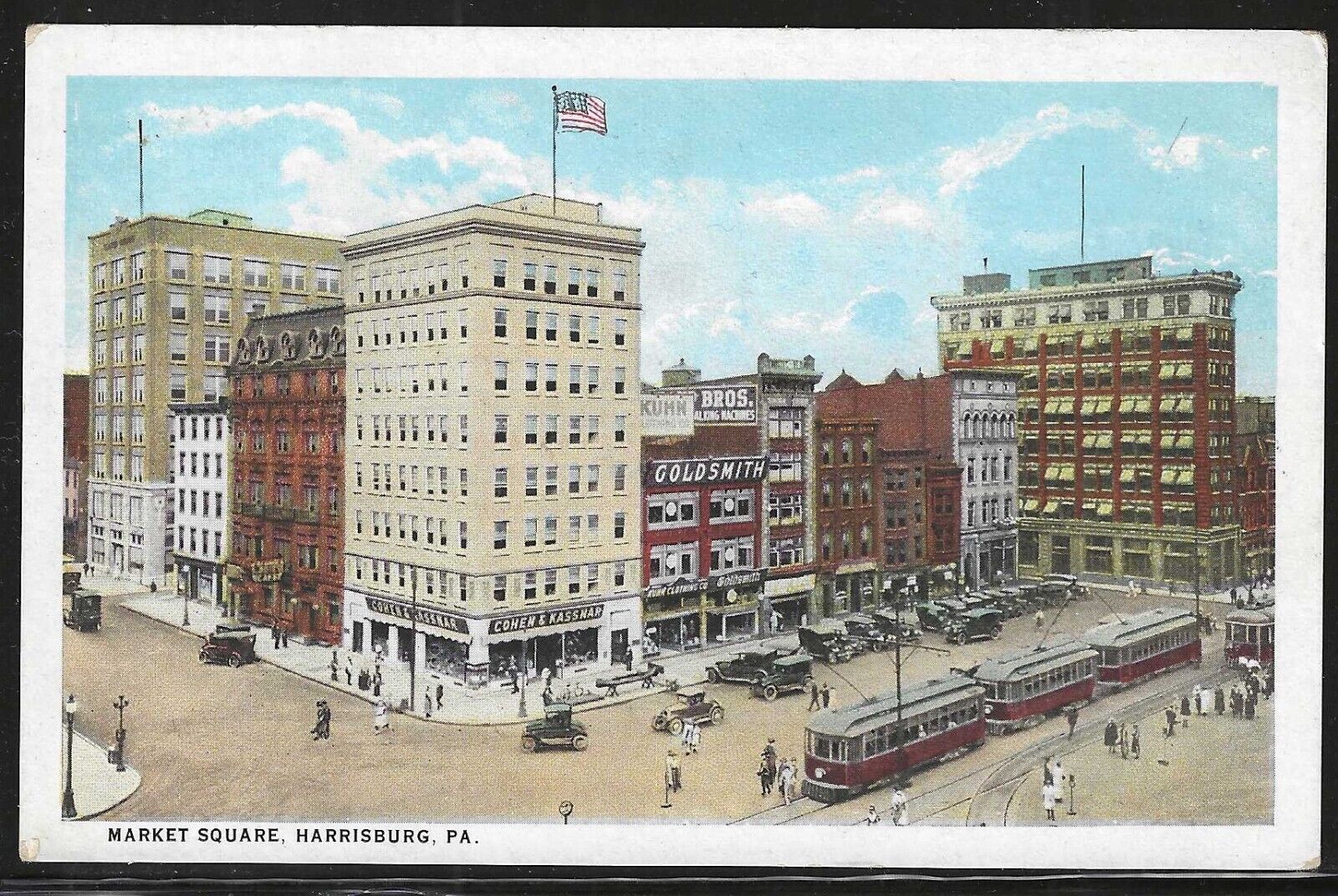 View of Market Square, Harrisburg, Pennsylvania, Early Postcard, Unused