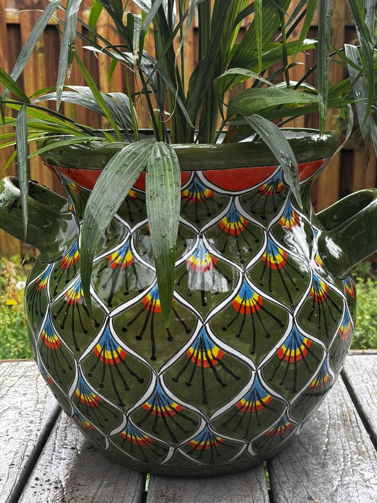 Talavera Outdoor Planter, Handmade With peacock Design