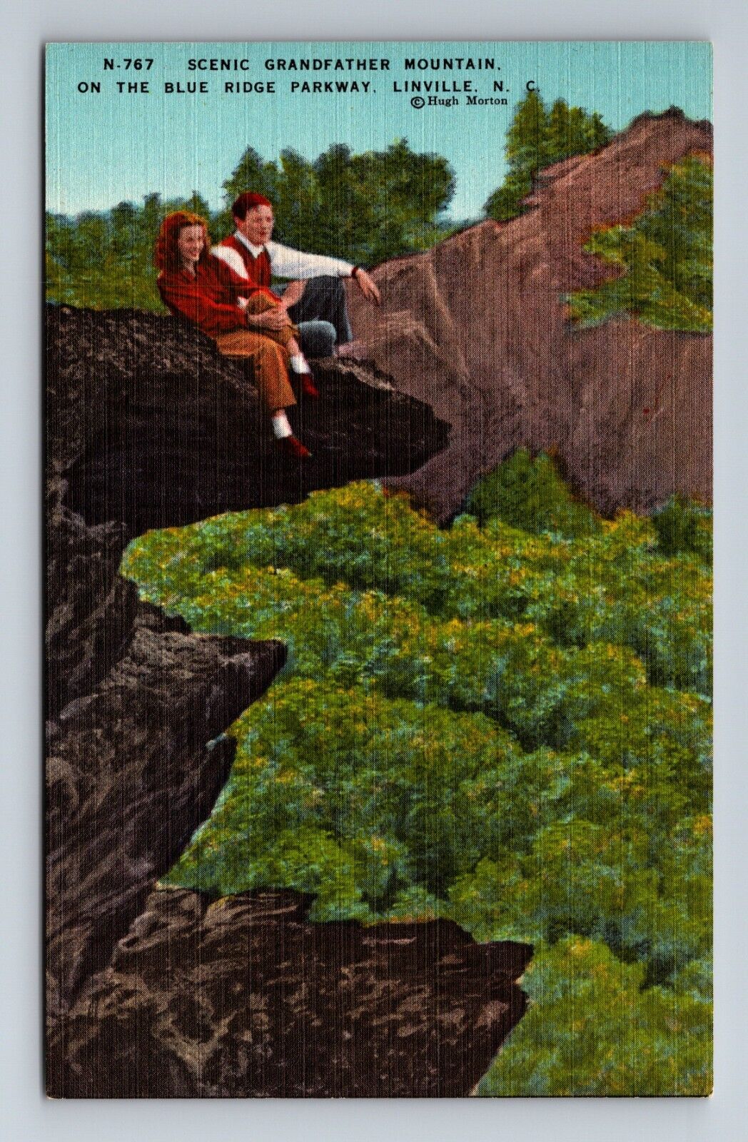 Couple at Scenic Grandfather Mountain Blue Ridge Parkway Linville NC Postcard