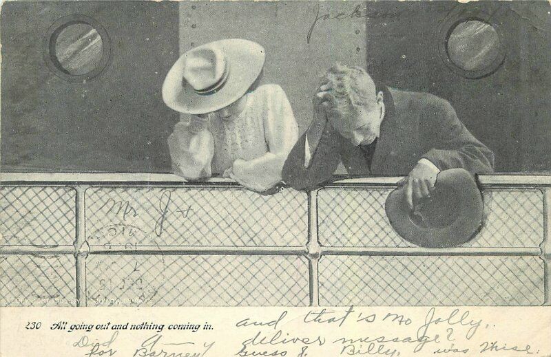 Seasick Couple Steamship Comic Humor 1906 undivided Postcard 21-10544