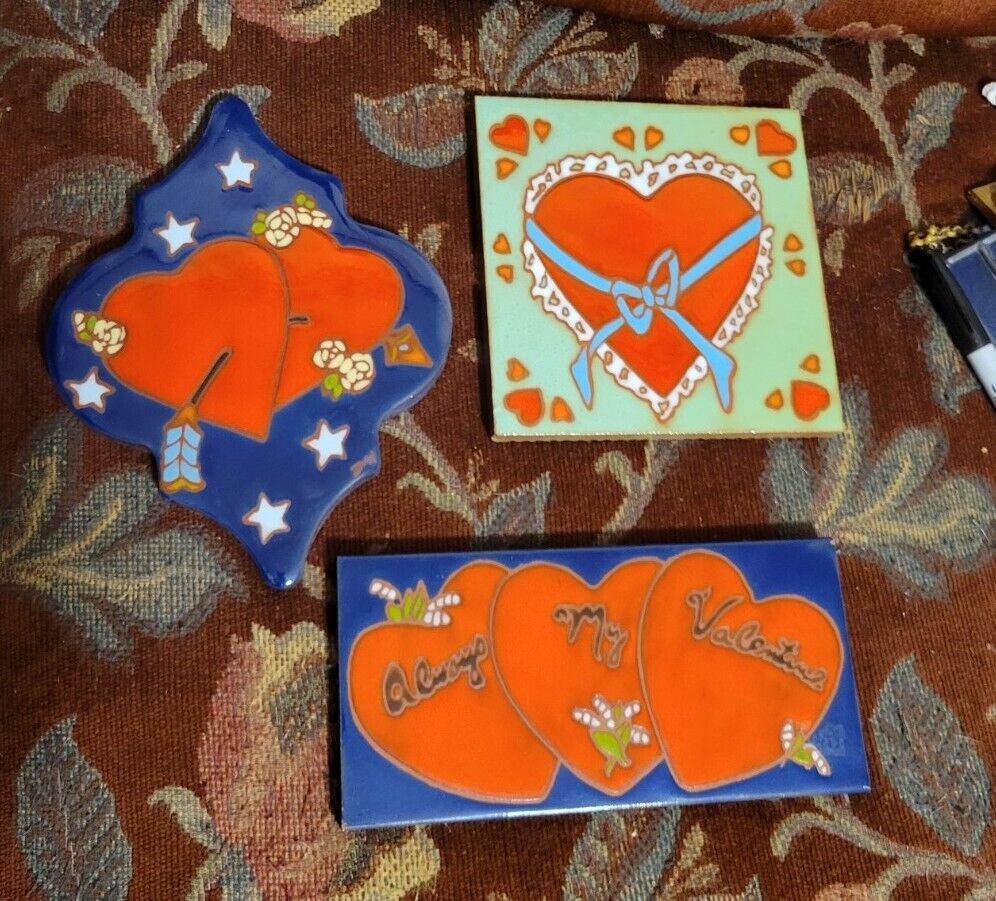 Vtg Heavy Valentine\'s Day Heart Love Art Tiles