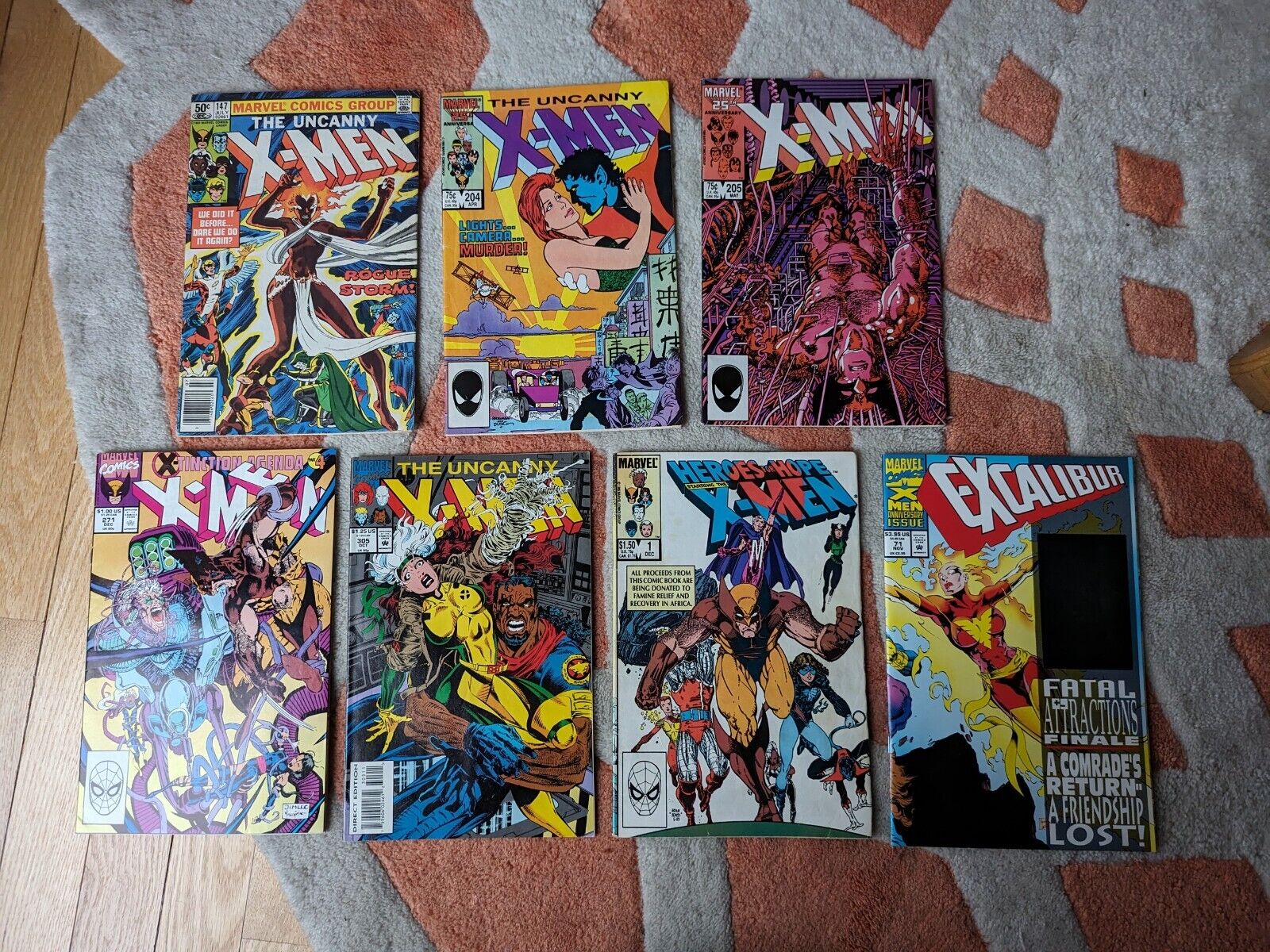 Lot of 7 Uncanny X-Men: 147 204 205 271 305 Heroes for Hope Excalibur 71 - 80\'s