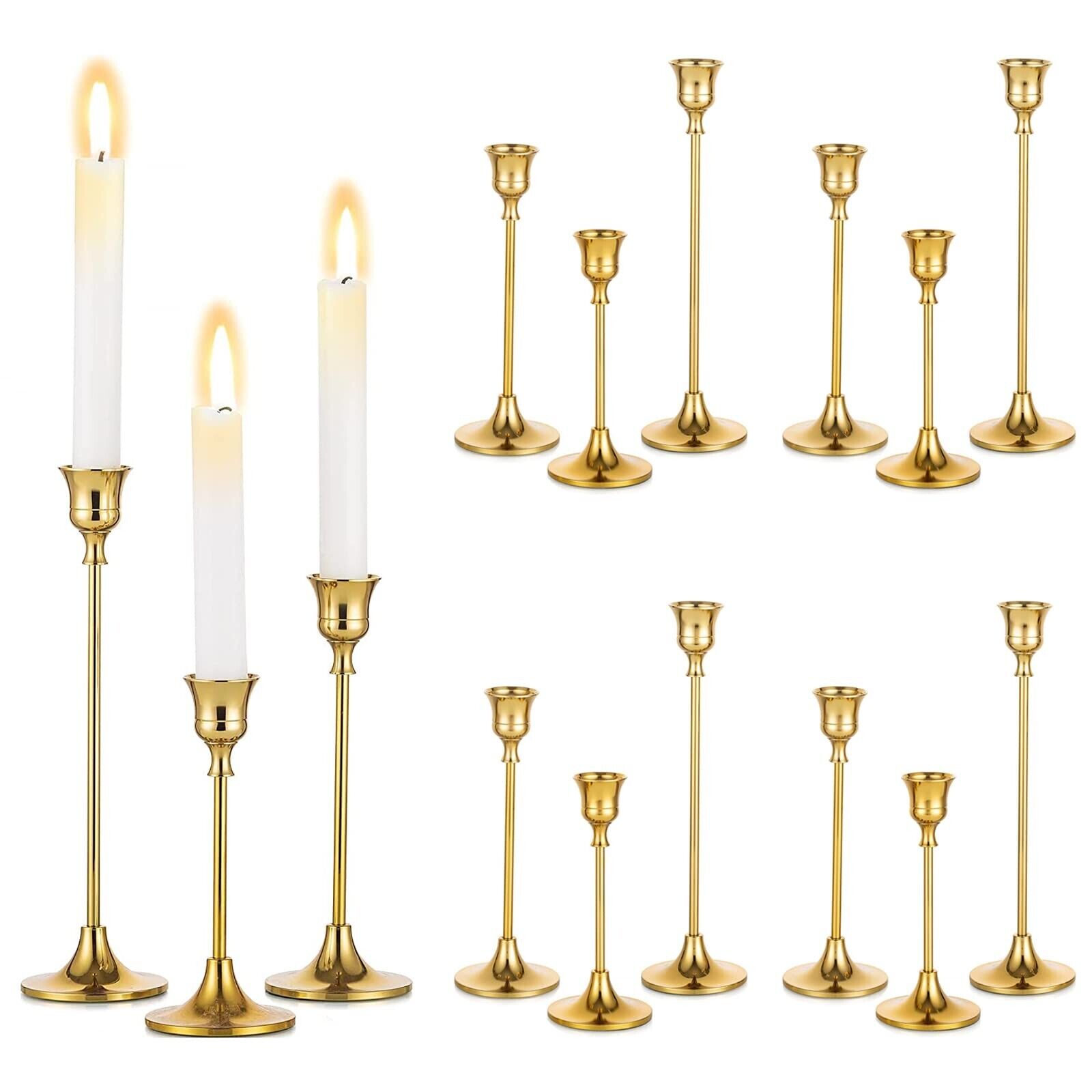 Sziqiqi Set of 15 Gold Candle Holders for Candlesticks Tall Taper Candle Hold...