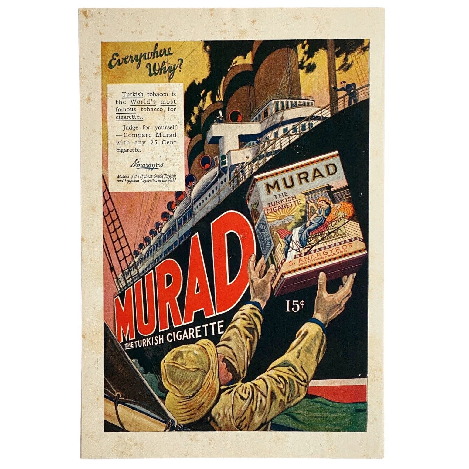 1916 Murad, The Turkish Cigarette  - Ocean Liner Vintage Print Ad