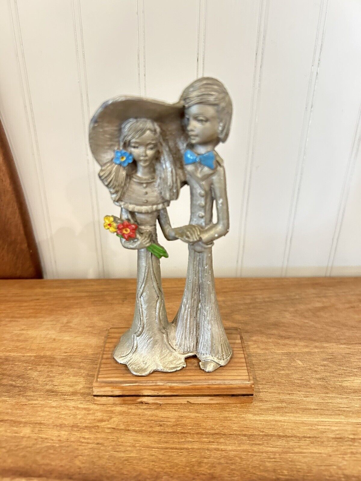 Vintage Peltro Pewter Couple Figurine, Marriage, Man and Woman, Made in Italy