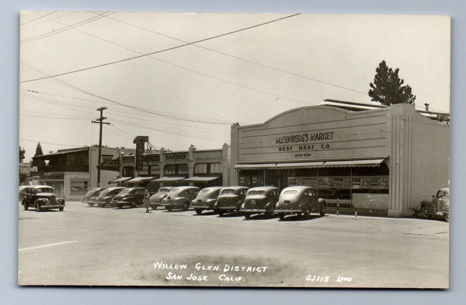 C.1930 RPPC WILLOW GLEN, SAN JOSE, CA, STREET, MARKET, SIGNS, CARS Postcard PS