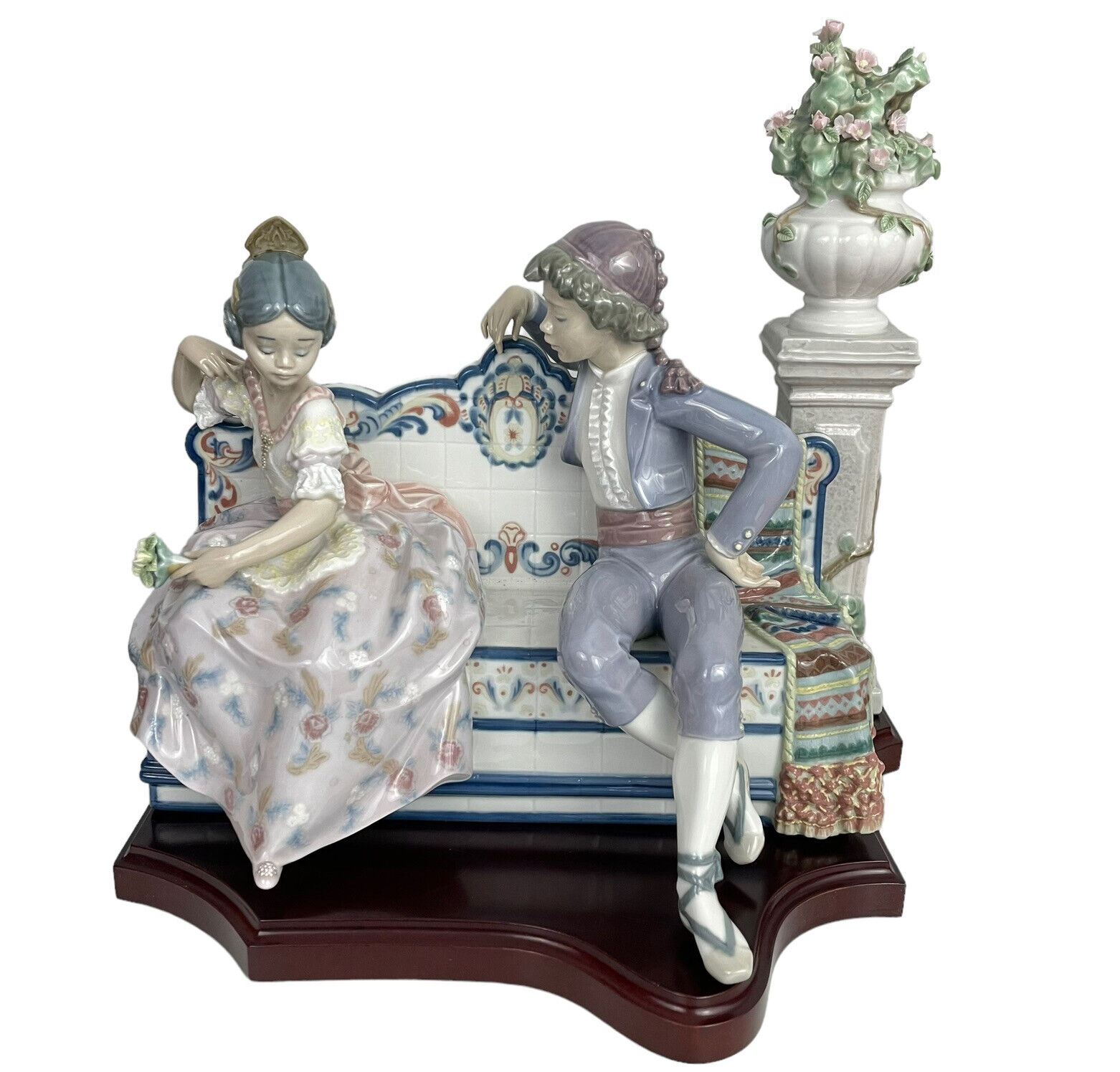 Lladro Porcelain Figurine Signed Vtg 80s Valencian Garden 1518G Couple On Bench
