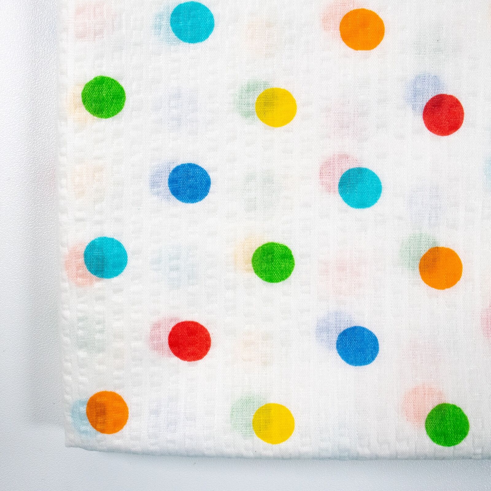 Vintage Fabric Seersucker Colorful Polka Dots on White 2 Yards Unused 45x72