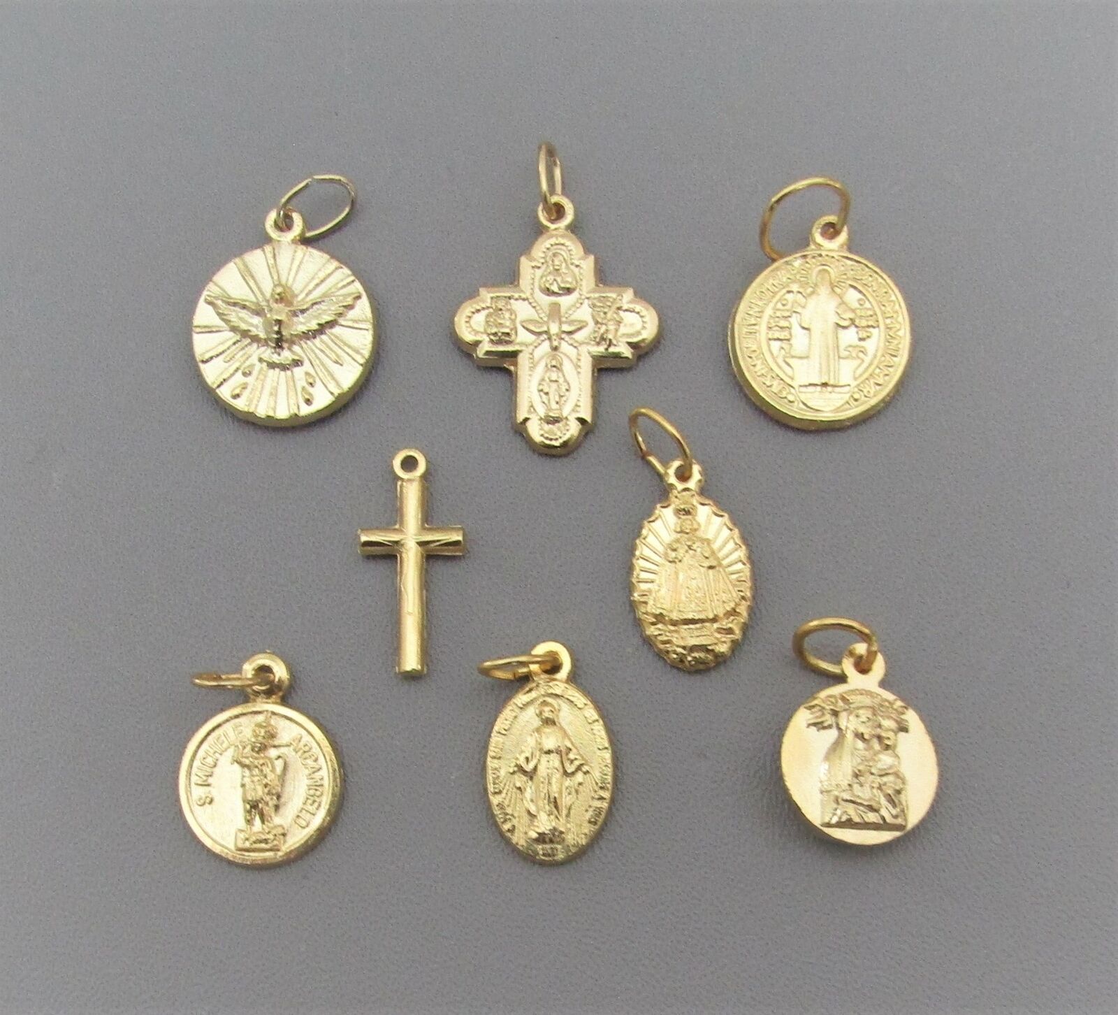 Lot 8 Small Holy Medals Cross for Rosary Bracelet Miraculous St. Michael GOLD