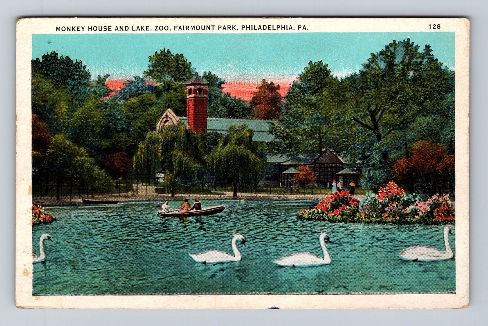 Philadelphia PA-Pennsylvania, Monkey House And Lake, Antique, Vintage Postcard