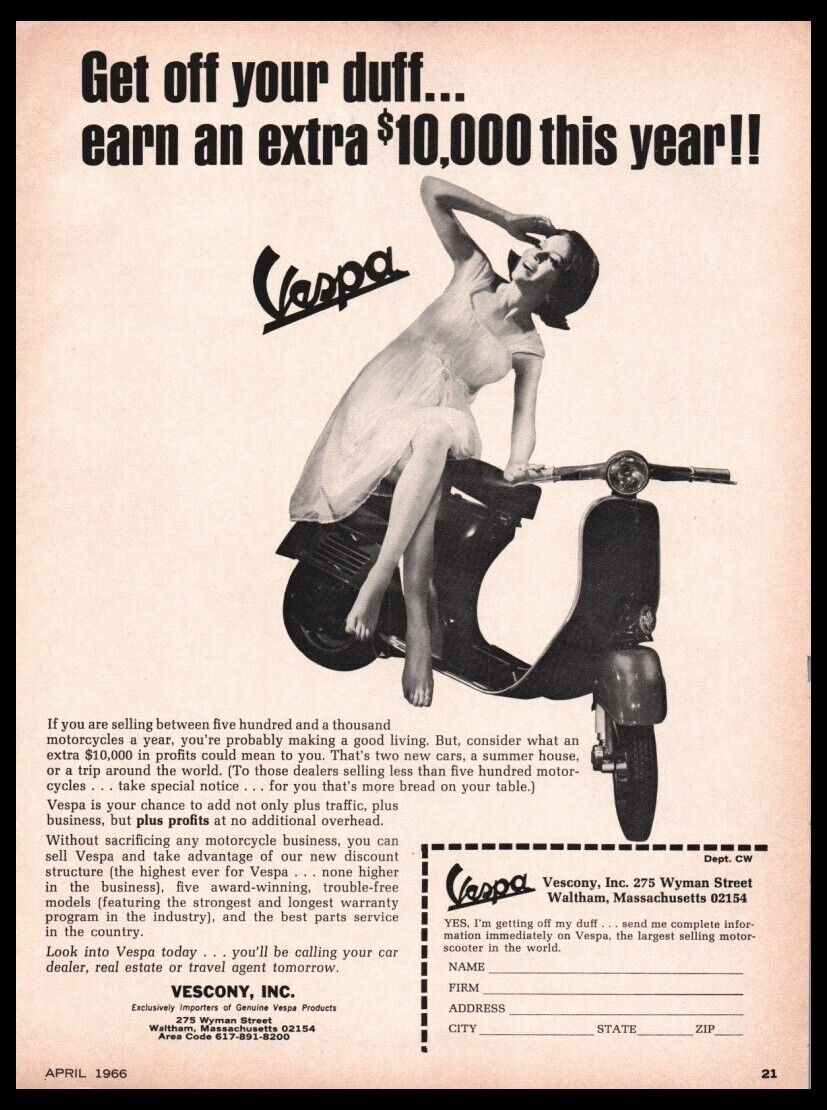 1966 Vespa Scooter  print ad /mini poster/photo-Original Vintage 1960s