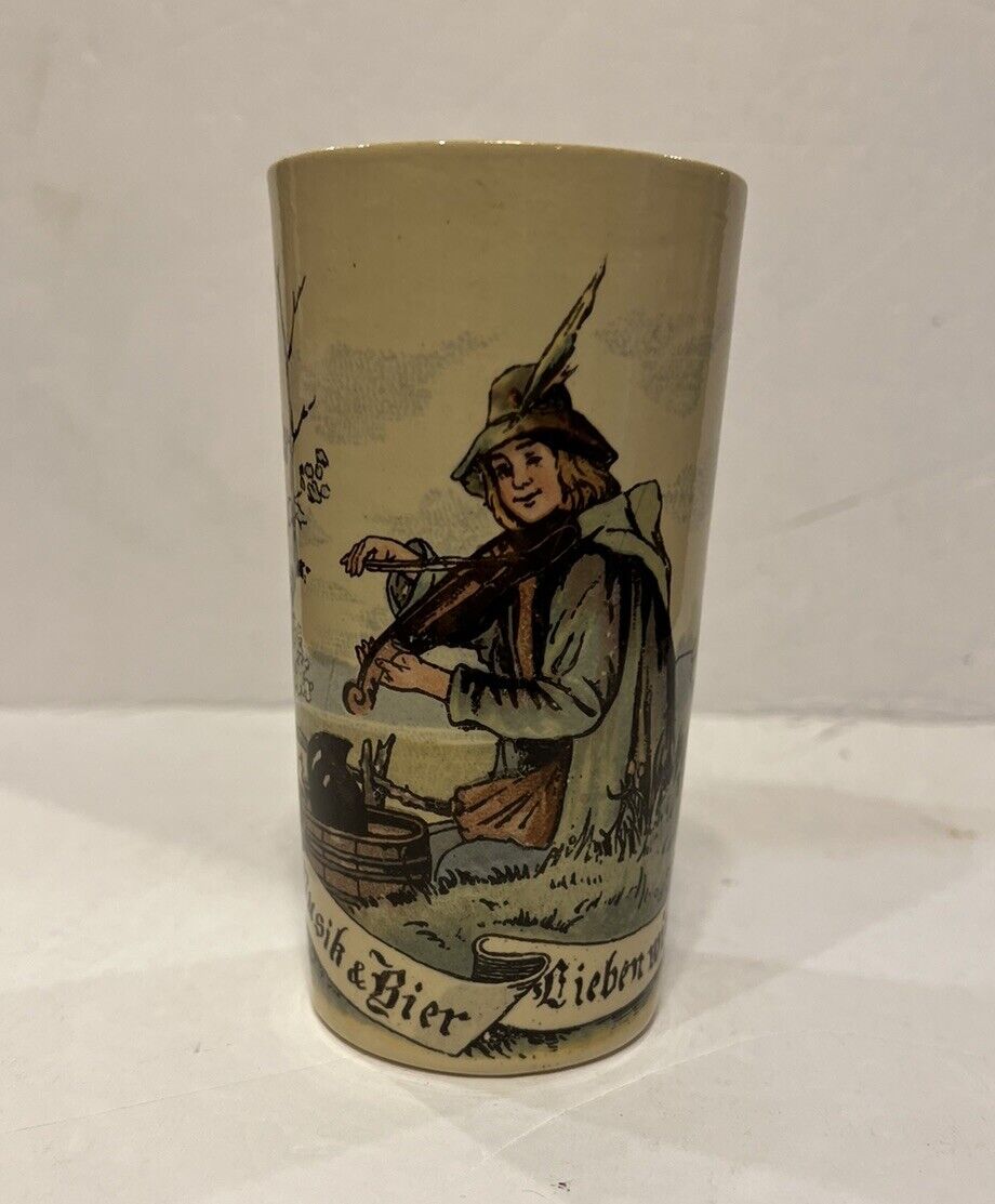 Antique Mettlach V&B Beer Stein Beaker #2327/1023 PUG Fiddle Player c.1911