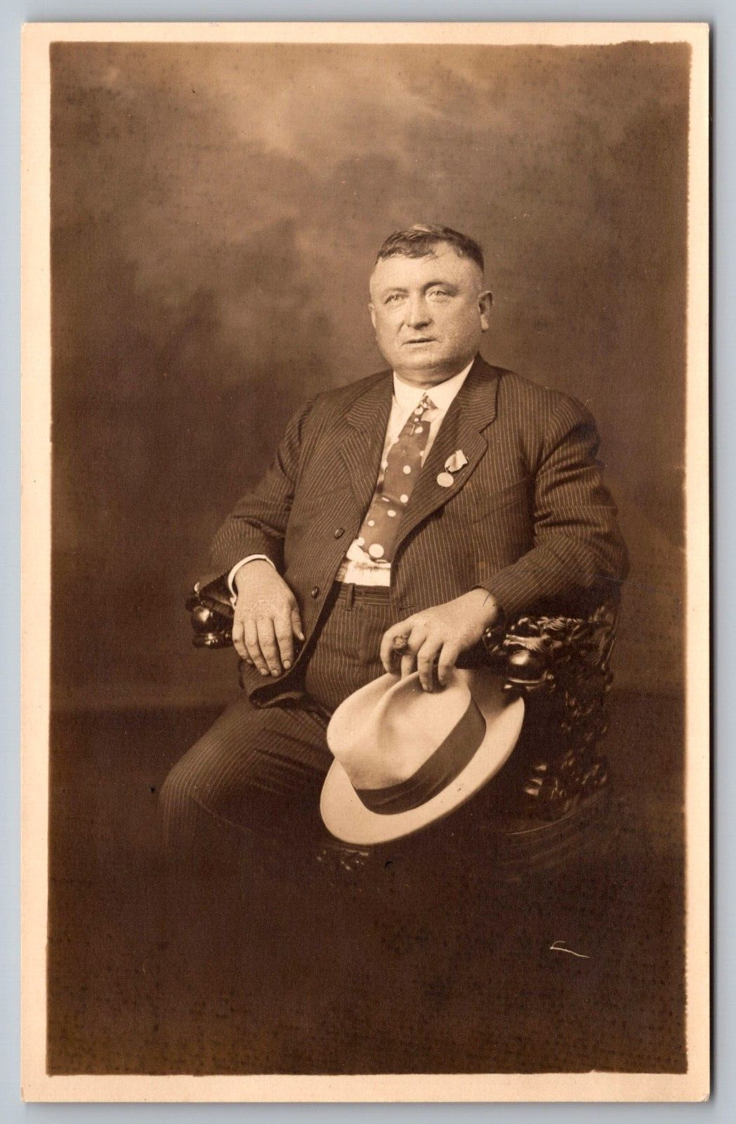 Man in Suit Seated in a Chair Antique RPPC Postcard Early 1900s (Dobkin Studio)