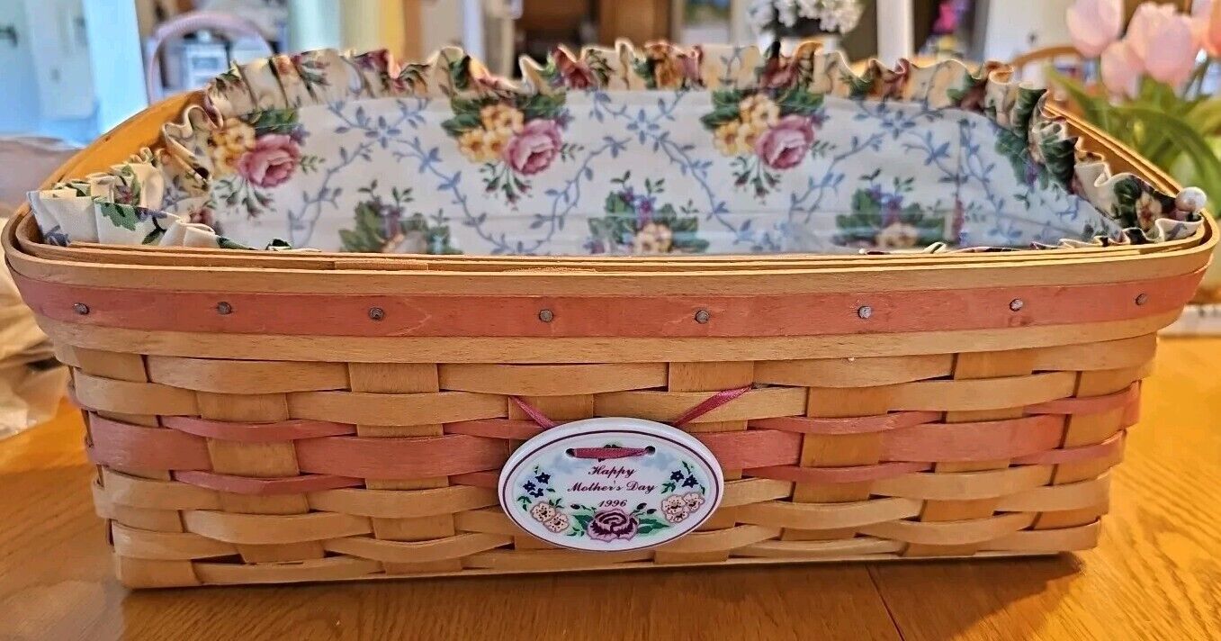 Vintage 1996 Longaberger Mother\'s Day Vanity Basket Fabric Liner & Plastic Trays