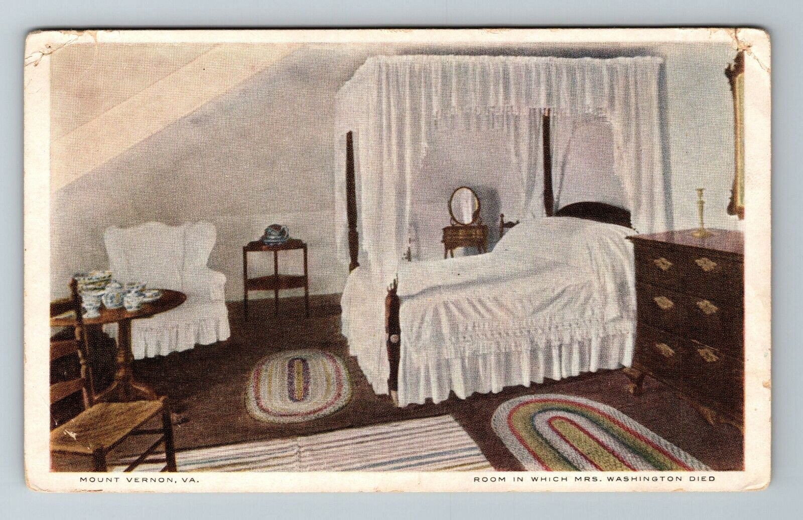 Mount Vernon VA-Virginia, Room In Which Mrs. Washington Died, Vintage Postcard