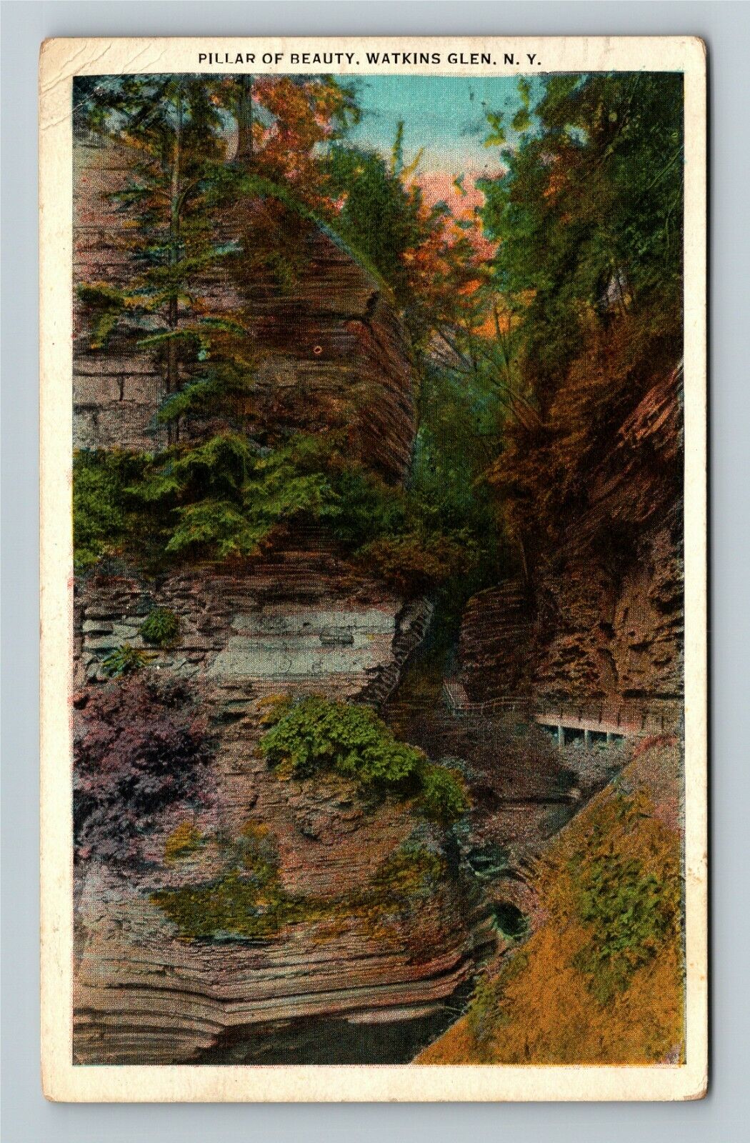 Watkins Glen NY-New York, Pillar Of Beauty, c1931 Vintage Souvenir Postcard