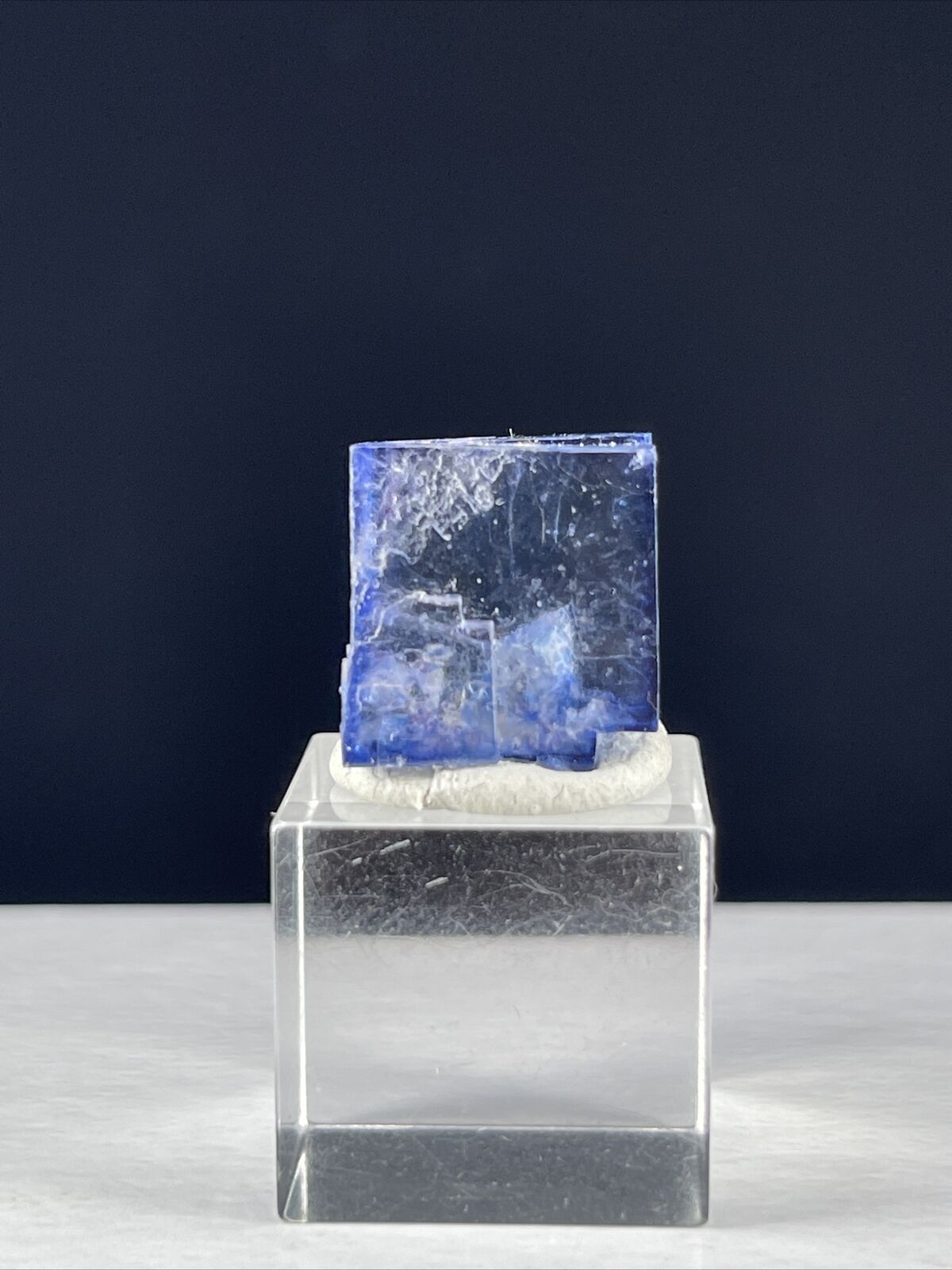 Gemmy Deep Blue Halite Single Crystal, Carlsbad, New Mexico Cube  NMH #004