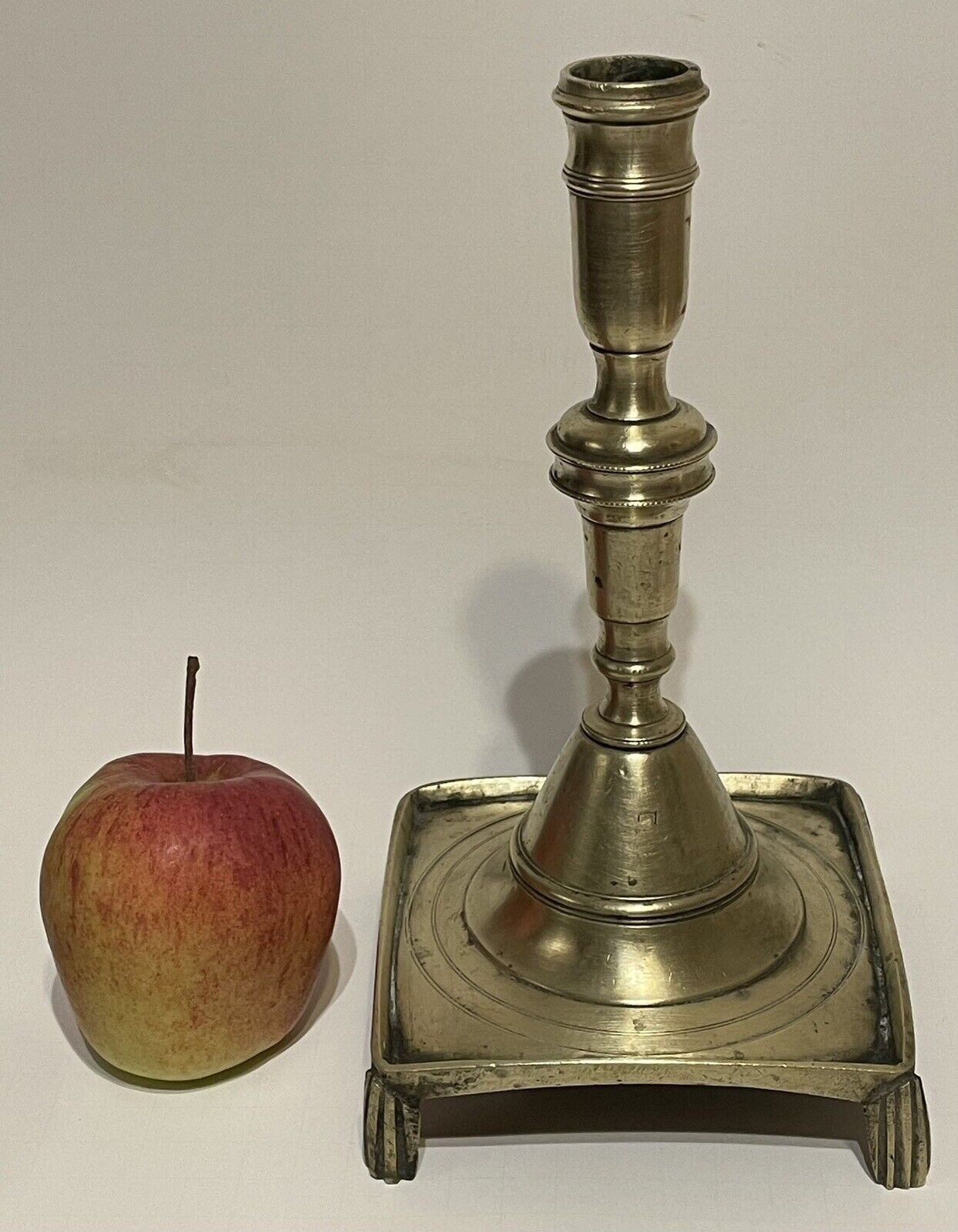 Antique late 17th century large brass footed candlestick, ca. 1690, 10\
