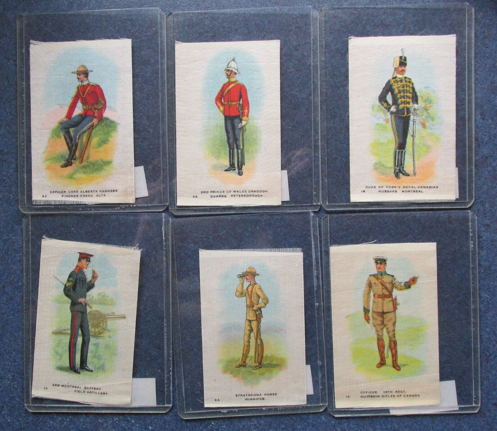 Lot of 6 Vintage Silk Canadian Military Uniform Cigarette Cards