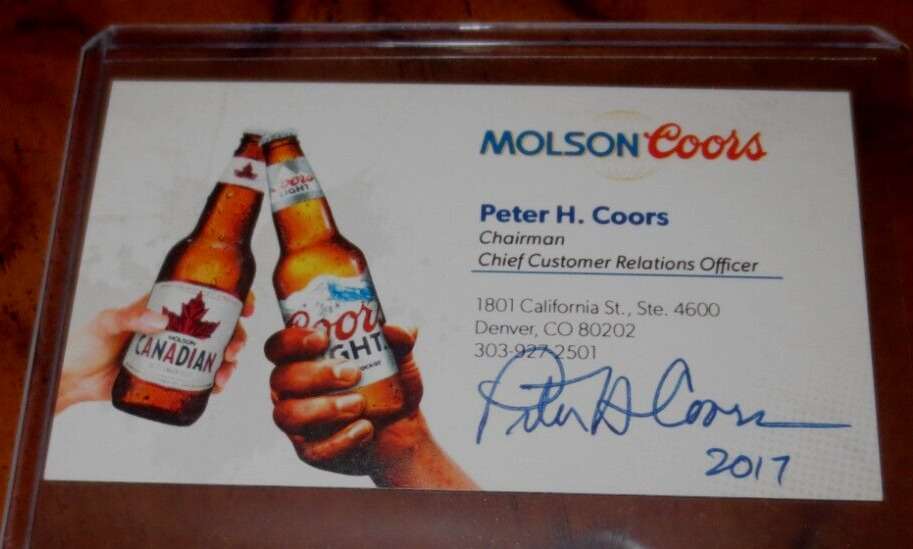 Pete Coors signed autographed business card Molson Coors Beer CEO Silver Bullet