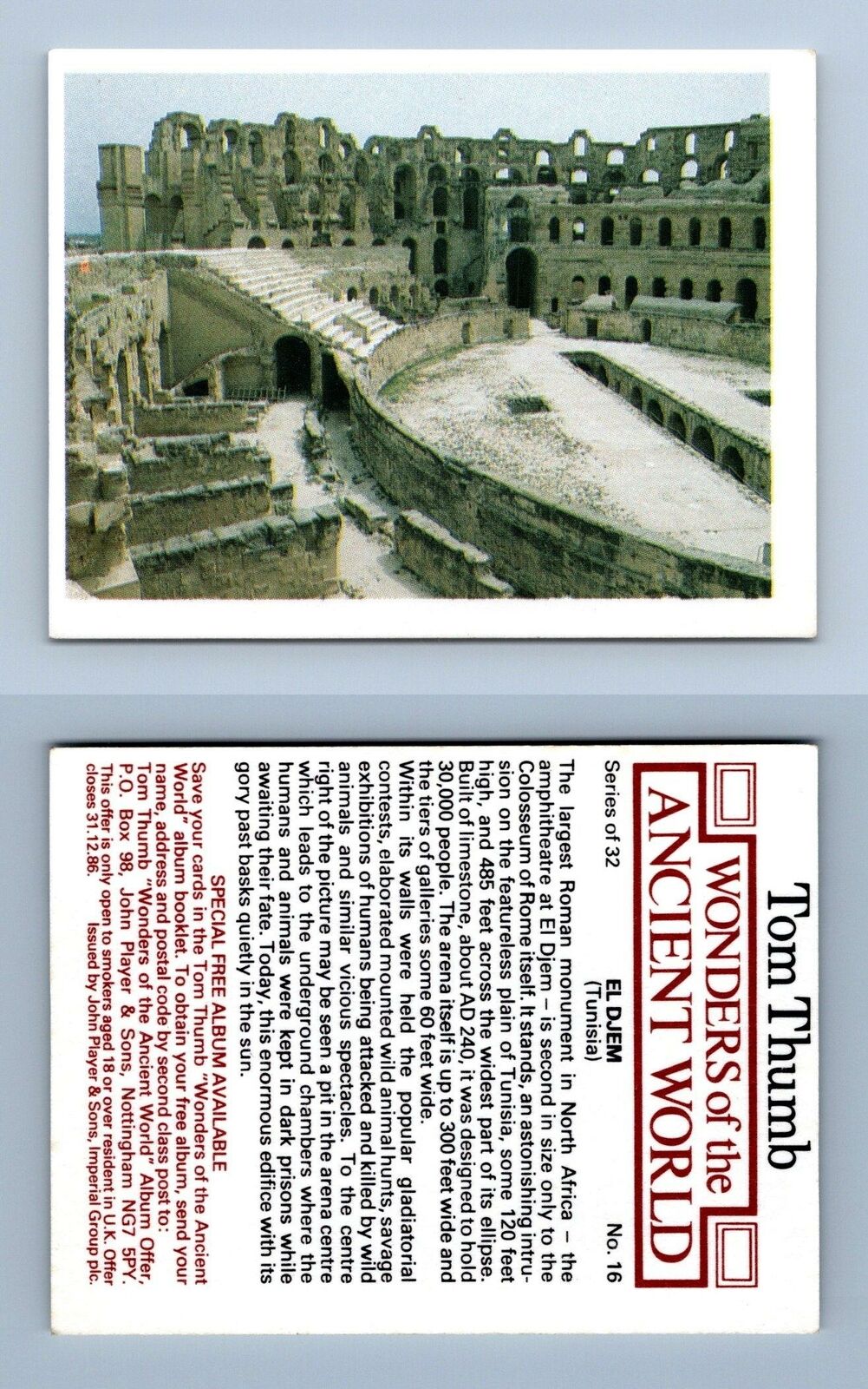 El Djem #16 Wonders Of The Ancient World 1984 Tom Thumb Trading Card