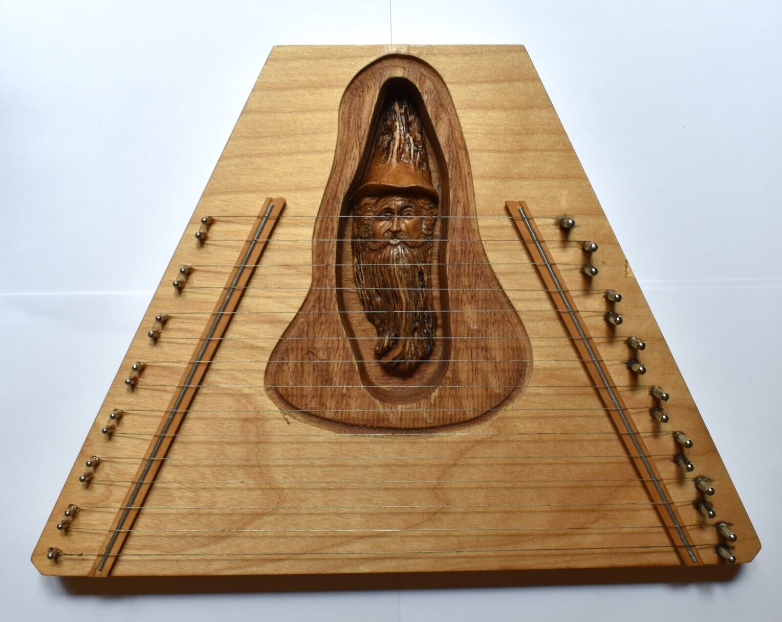 Wood Spirit Carving Wizard Hobbit Harp Log Home Cabin Art Vintage Handmade