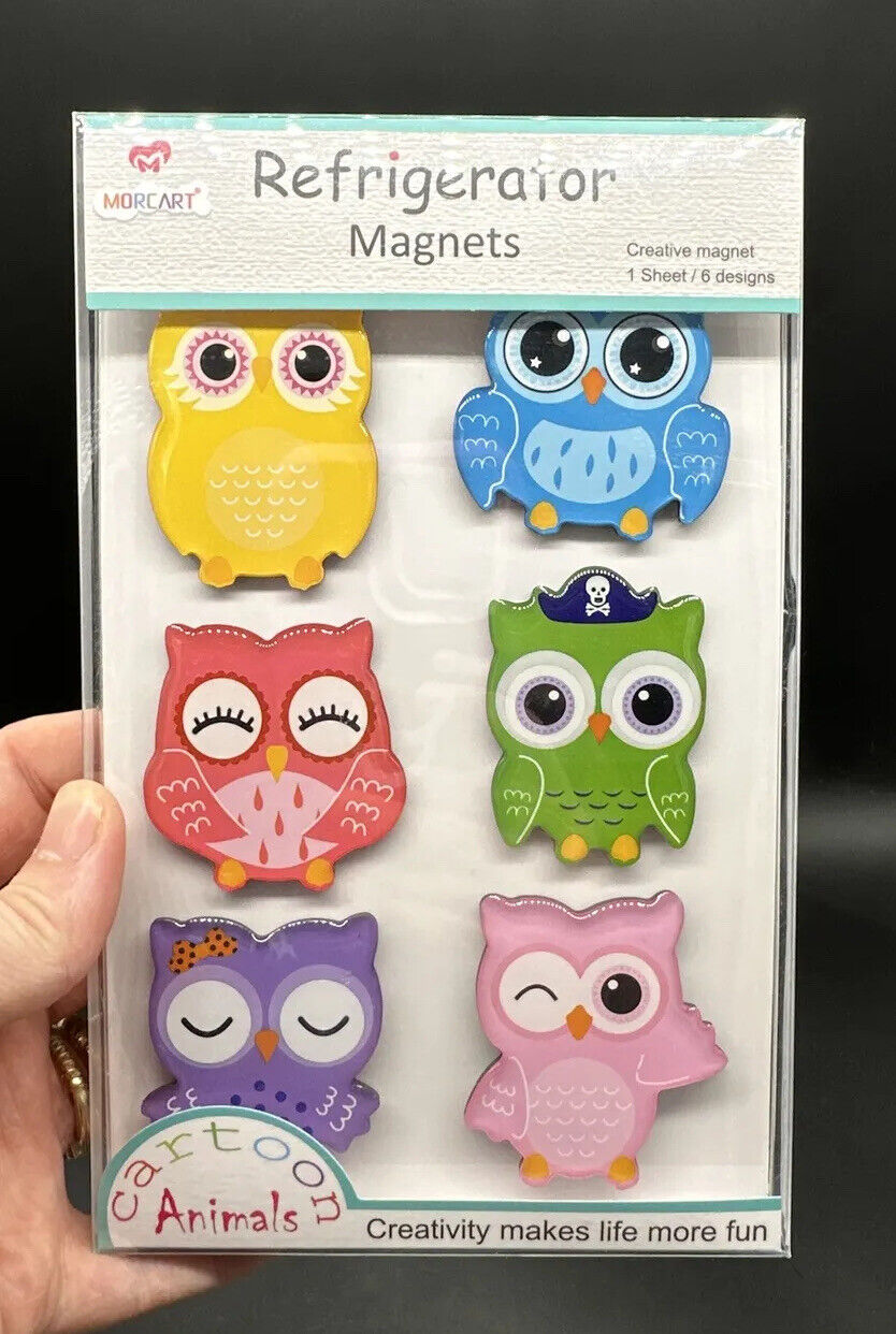 Cute Owl Fridge Magnets -  Large Strong Colored Magnets for 6 Owl Magnets