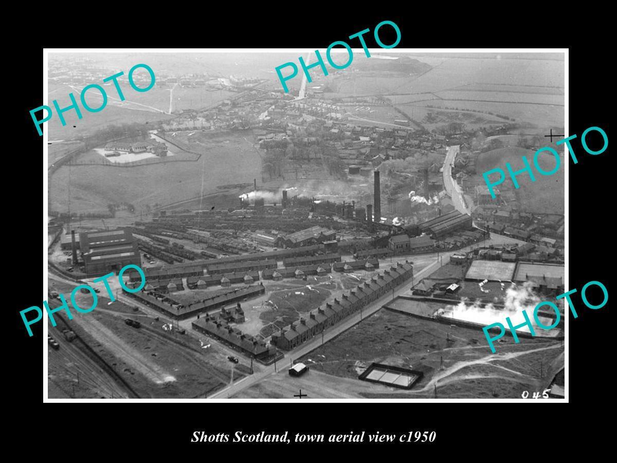 OLD LARGE HISTORIC PHOTO SHOTTS SCOTLAND TOWN AERIAL VIEW c1950