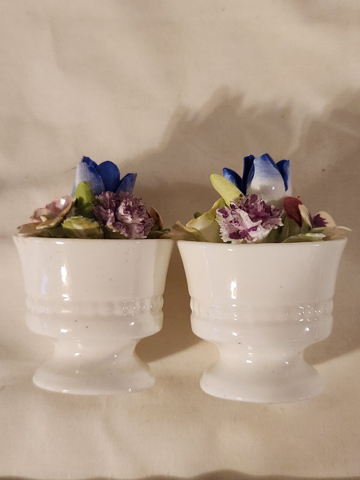 Crown Staffs England 2 Miniature footed vases with flowers Fine Bone China