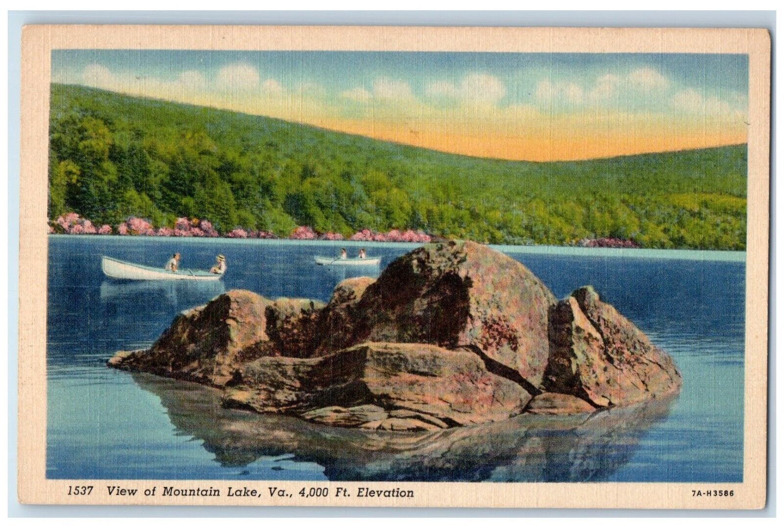 c1940 View Mountain Lake Canoeing Big Rock Virginia VA Vintage Antique Postcard