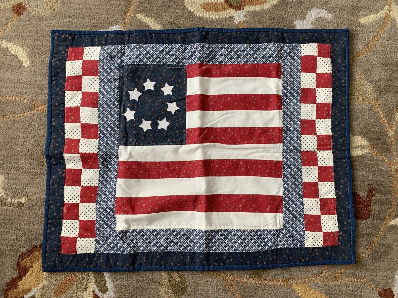 Old Vintage American Flag Quilted US Star Patriotic Decor Decorative Handmade