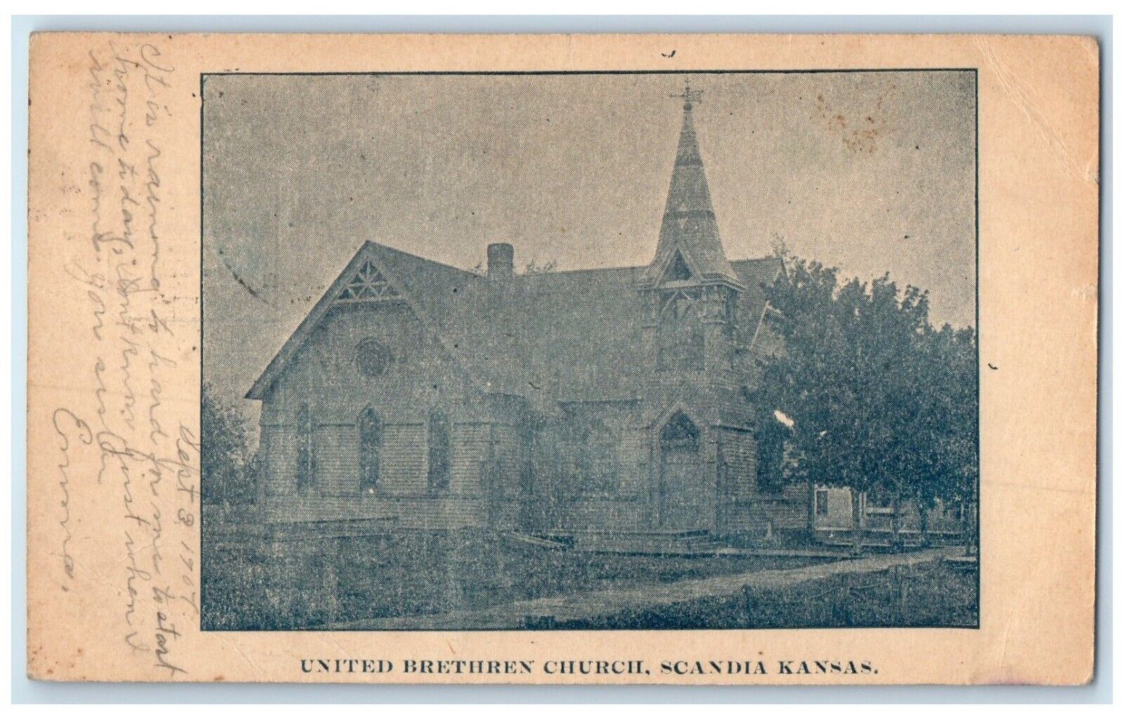 1907 View Of United Brethren Church Scandia Kansas KS Posted Antique Postcard