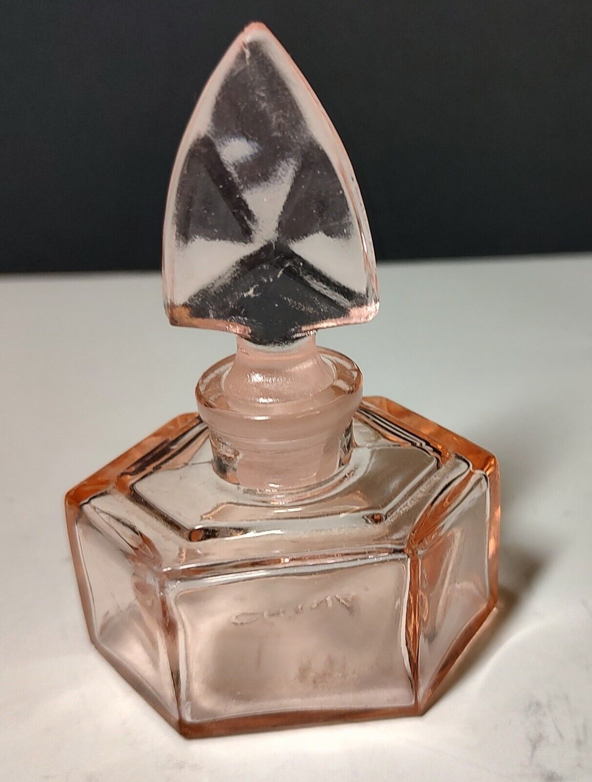 Vintage Elegant Small Pink Glass Perfume Hexagon Bottle with Faceted Stopper 